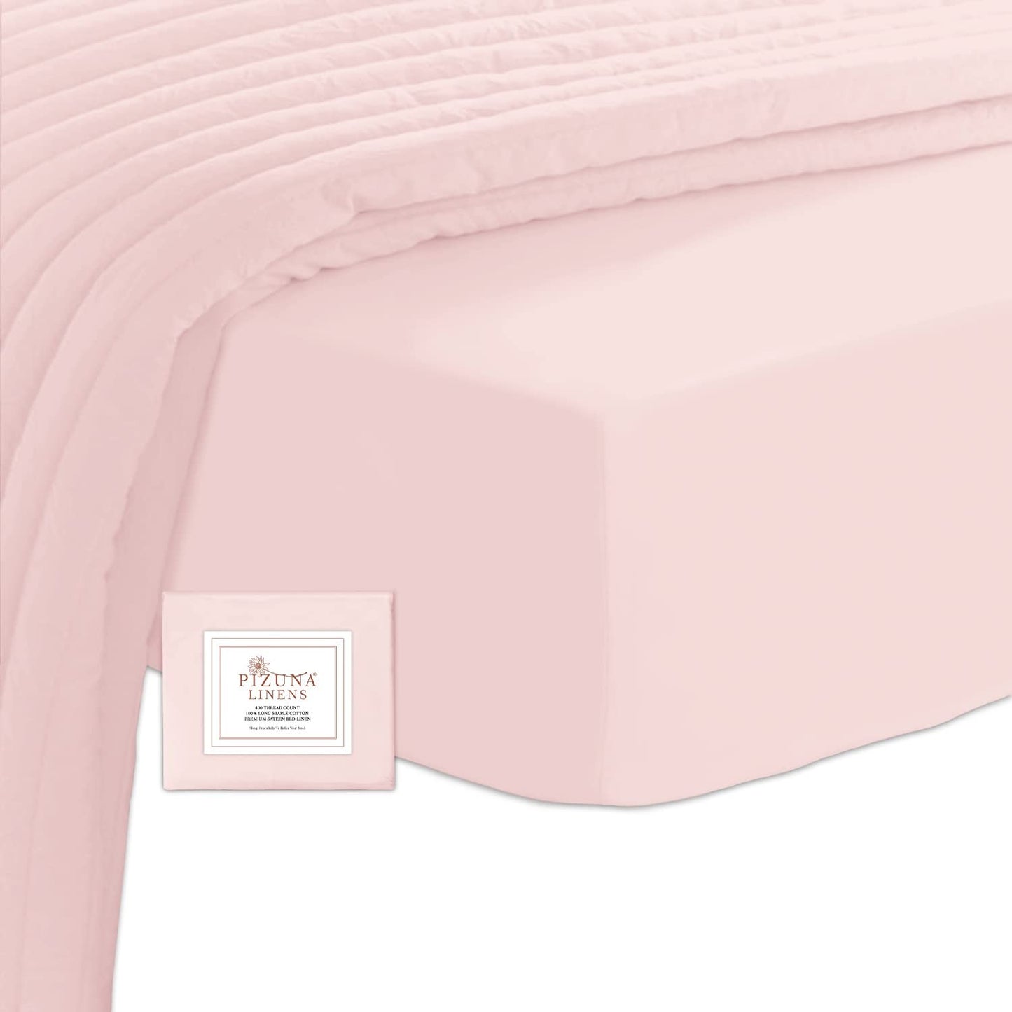 Pizuna 500 Thread Count Long Staple Cotton Light Pink Fitted Sheet King Size NEW