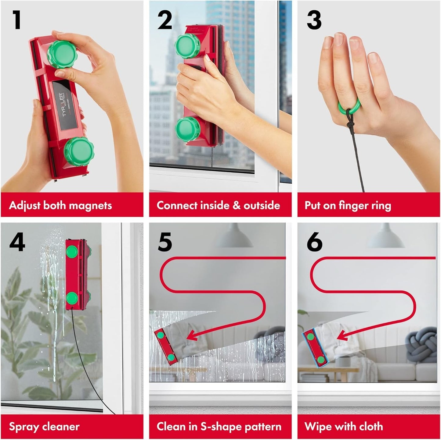 Tyroler Bright Tools D-4 AFC Magnetic Window Cleaner with Anti-Falling Rope NEW