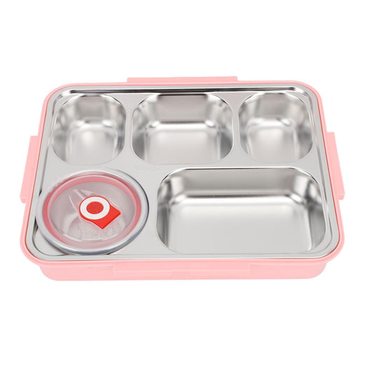 5 Compartment Pink Stainless Steel Bentou Lunch Box for School NEW