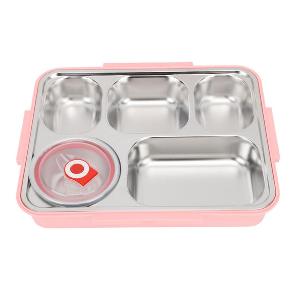 5 Compartment Pink Stainless Steel Bentou Lunch Box for School NEW