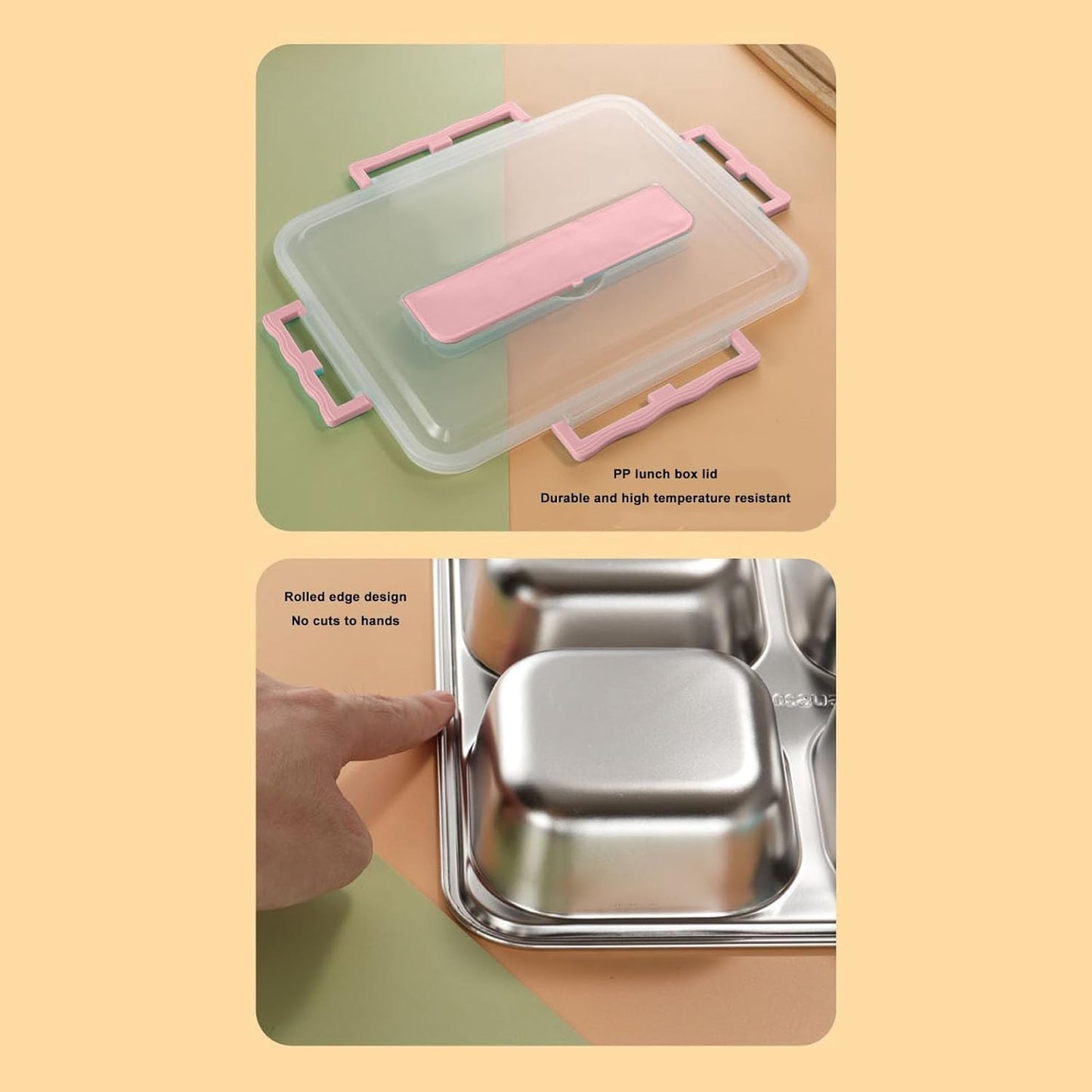 5 Compartment Pink Stainless Steel Bentou Lunch Box for School NEW