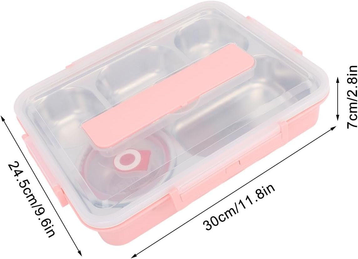 5 Compartment Pink Stainless Steel Bentou Lunch Box for School NEW