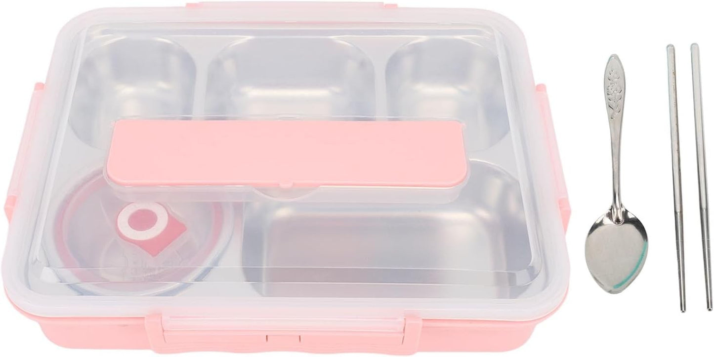 5 Compartment Pink Stainless Steel Bentou Lunch Box for School NEW