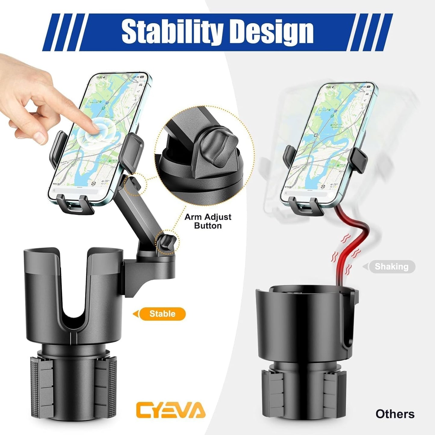 ZANZER 2-in-1 Adjustable Cup Holder Phone Mount with 360° Rotation NEW