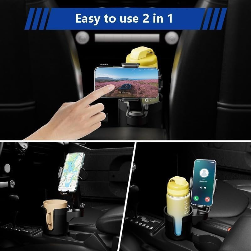 ZANZER 2-in-1 Adjustable Cup Holder Phone Mount with 360° Rotation NEW