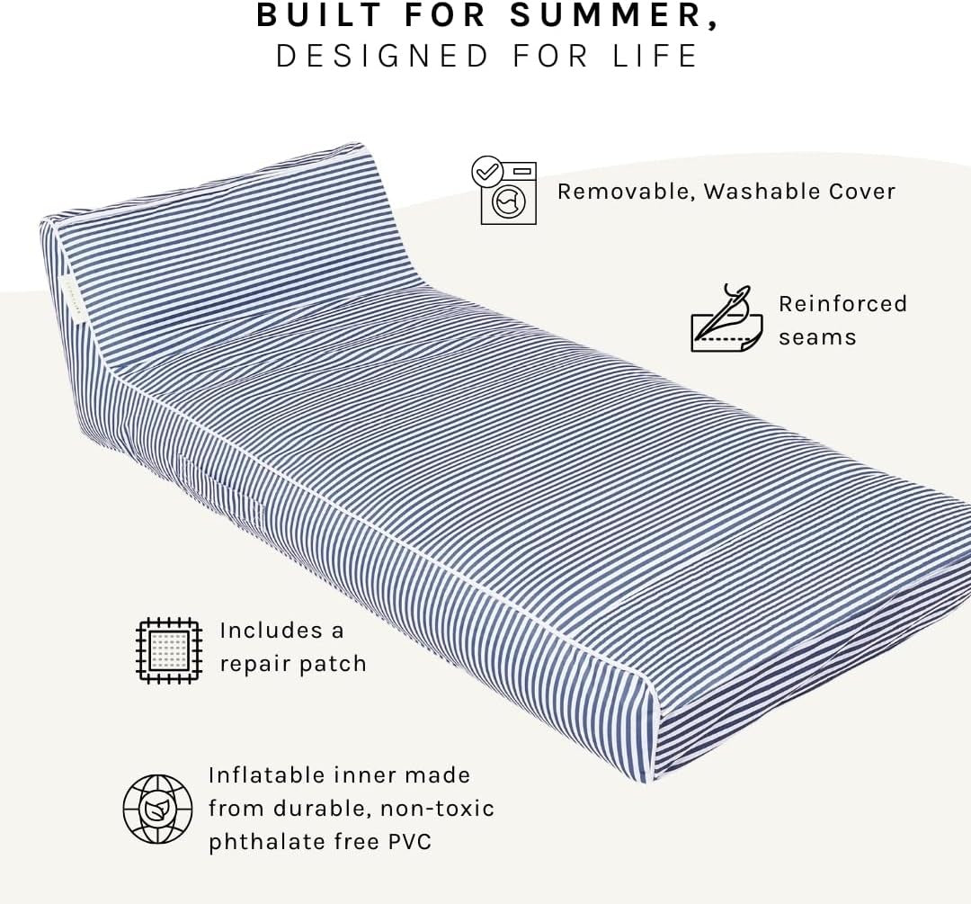 SunnyLIFE Luxe Inflatable Pool Float Lounger Navy White Stripe 180x85cm NEW