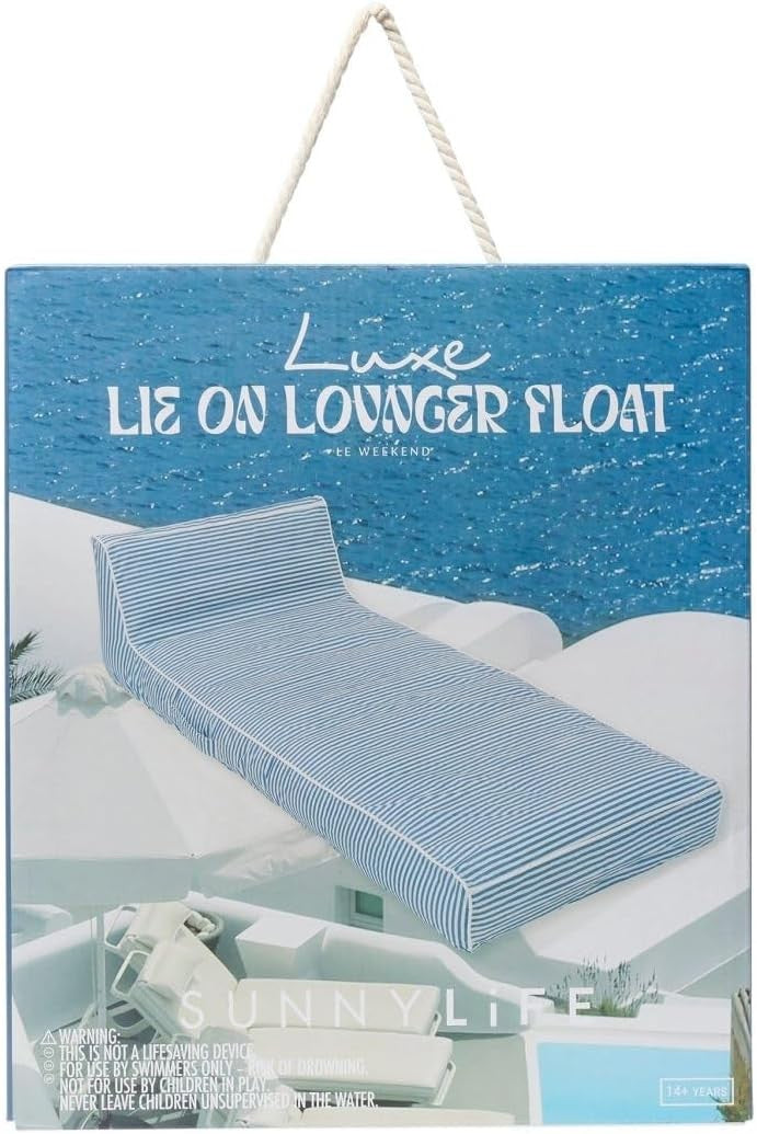 SunnyLIFE Luxe Inflatable Pool Float Lounger Navy White Stripe 180x85cm NEW