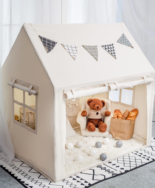 Kids Play Tent Indoor Cream Playhouse with Mat Star Lights for 3+ Years NEW