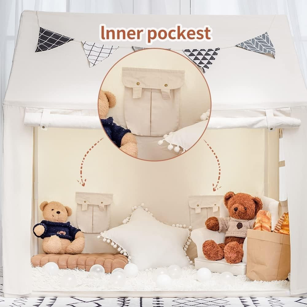 Kids Play Tent Indoor Cream Playhouse with Mat Star Lights for 3+ Years NEW