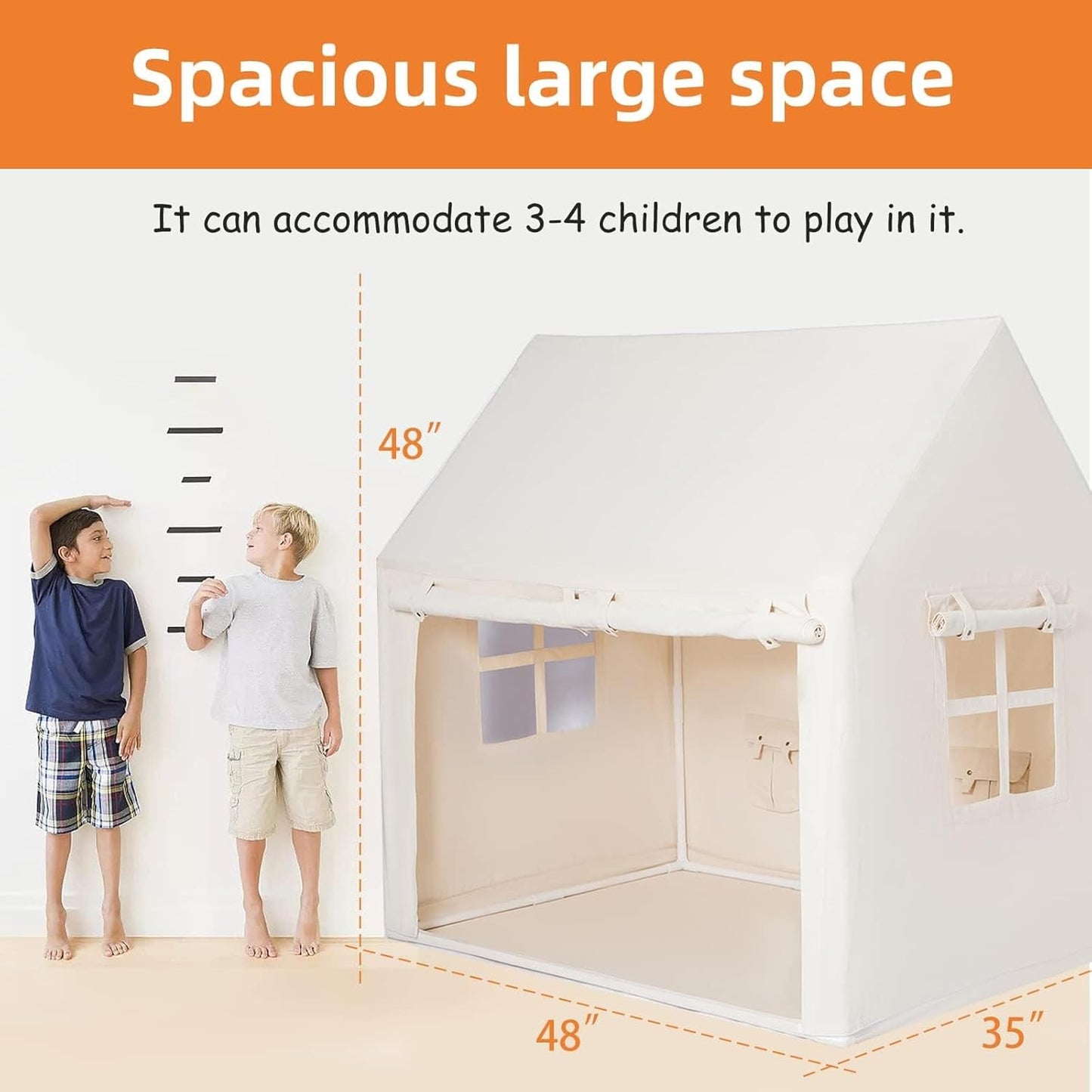 Kids Play Tent Indoor Cream Playhouse with Mat Star Lights for 3+ Years NEW