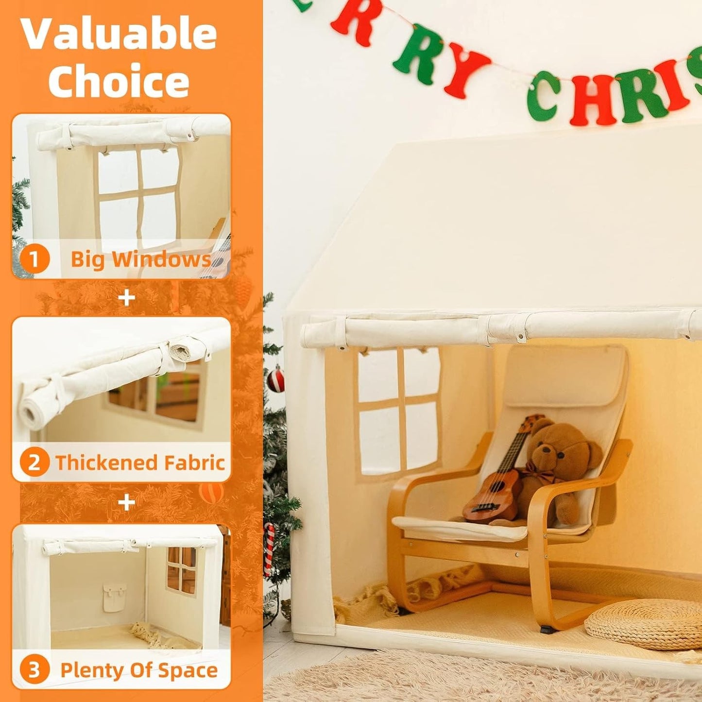 Kids Play Tent Indoor Cream Playhouse with Mat Star Lights for 3+ Years NEW