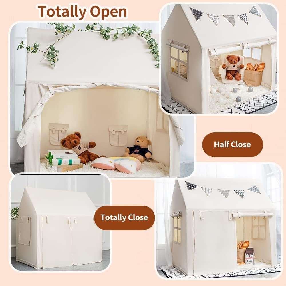 Kids Play Tent Indoor Cream Playhouse with Mat Star Lights for 3+ Years NEW