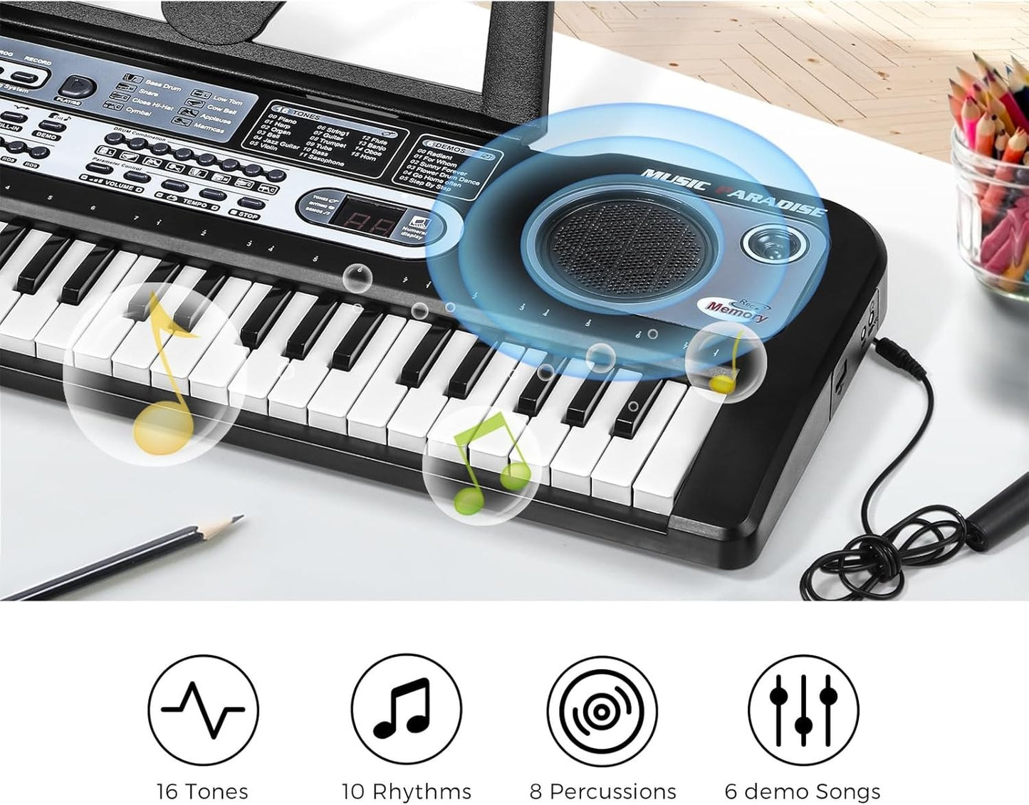 Mazam EK-04-BK 61 Keys Portable Electronic Kids Keyboard with Microphone NEW
