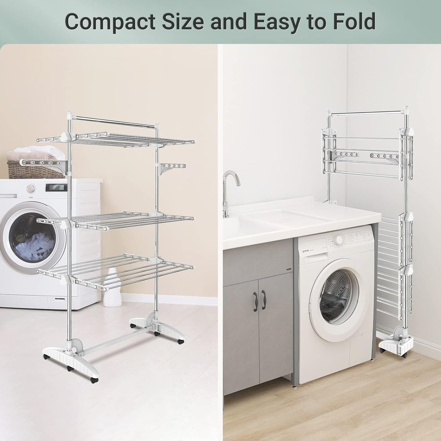 Todeco 3 Tier Folding Stainless Steel Adjustable Clothes Drying Rack NEW