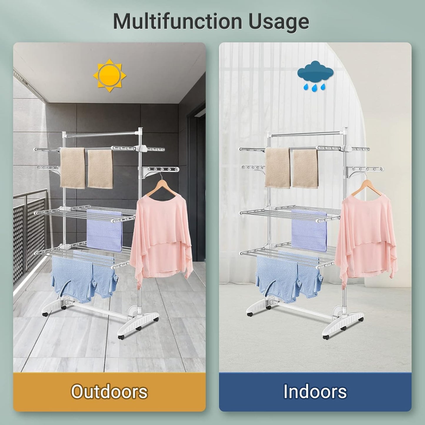 Todeco 3 Tier Folding Stainless Steel Adjustable Clothes Drying Rack NEW