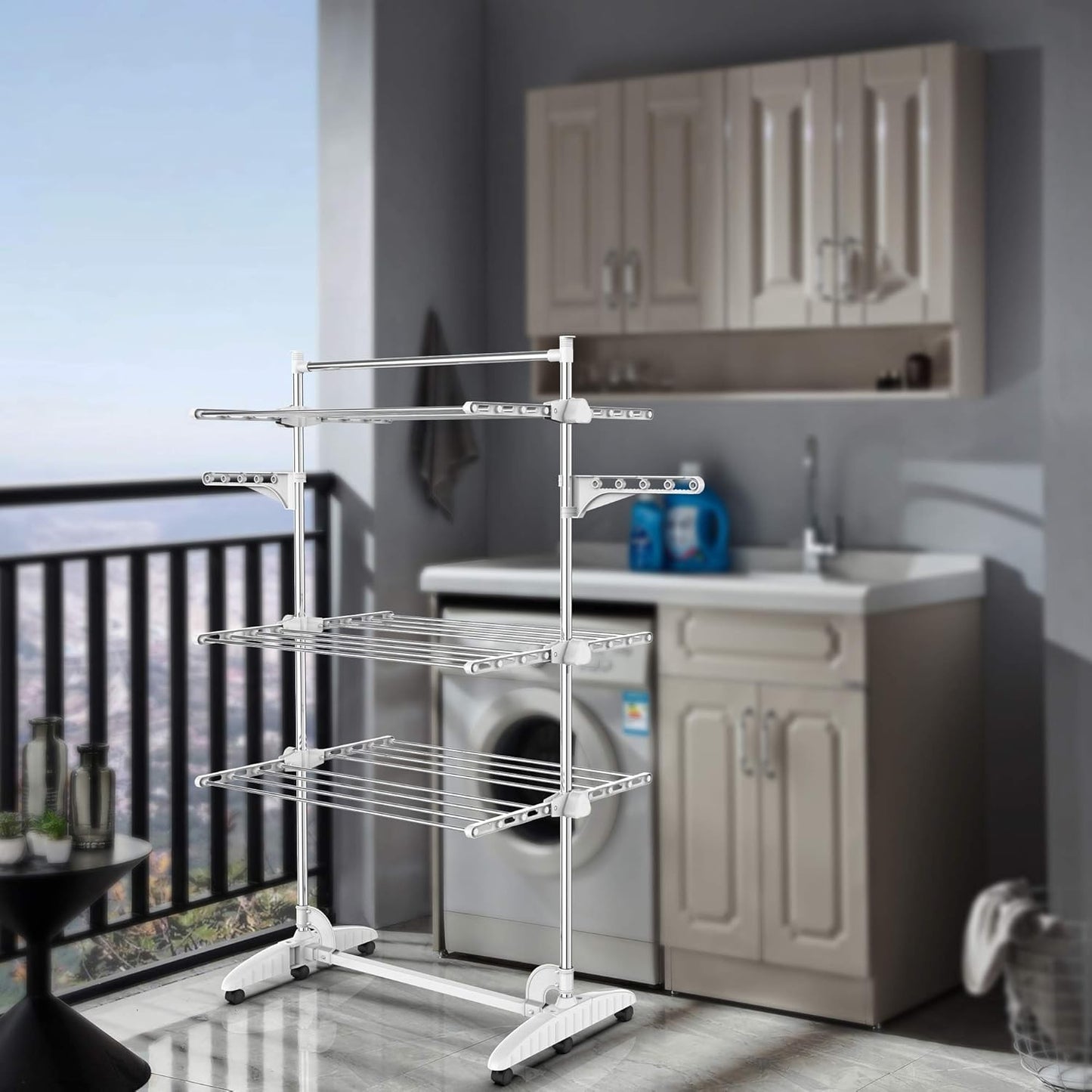 Todeco 3 Tier Folding Stainless Steel Adjustable Clothes Drying Rack NEW