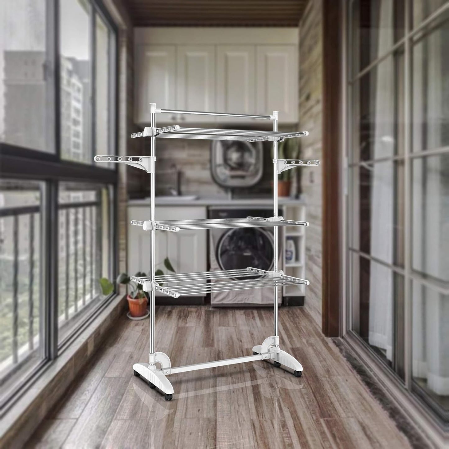 Todeco 3 Tier Folding Stainless Steel Adjustable Clothes Drying Rack NEW