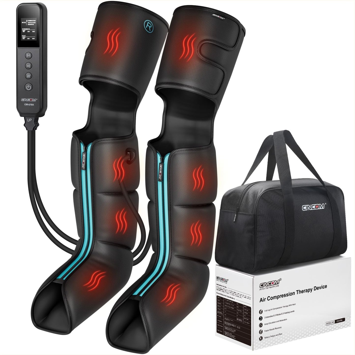 CINCOM CM-078A Leg Massager with Heat & Compression for Pain Relief NEW