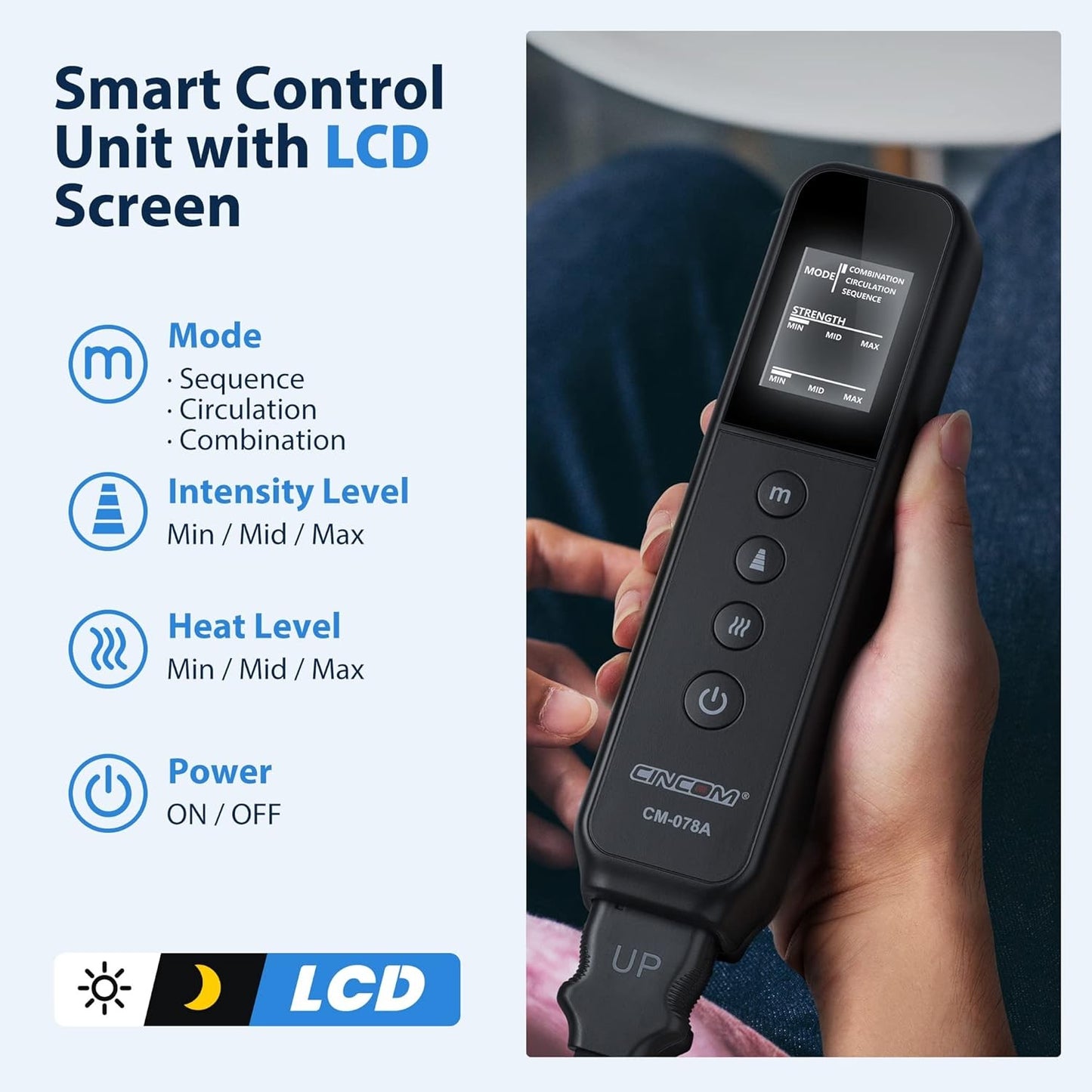 CINCOM CM-078A Leg Massager with Heat & Compression for Pain Relief NEW