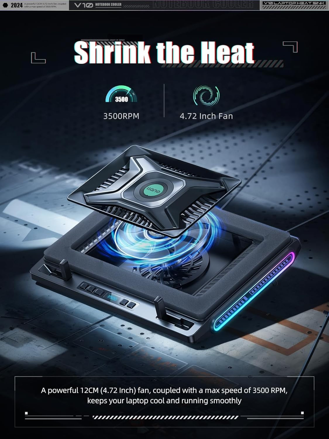 llano V10 Pro RGB Laptop Cooling Pad with Powerful Fan for 13-17.3in NEW