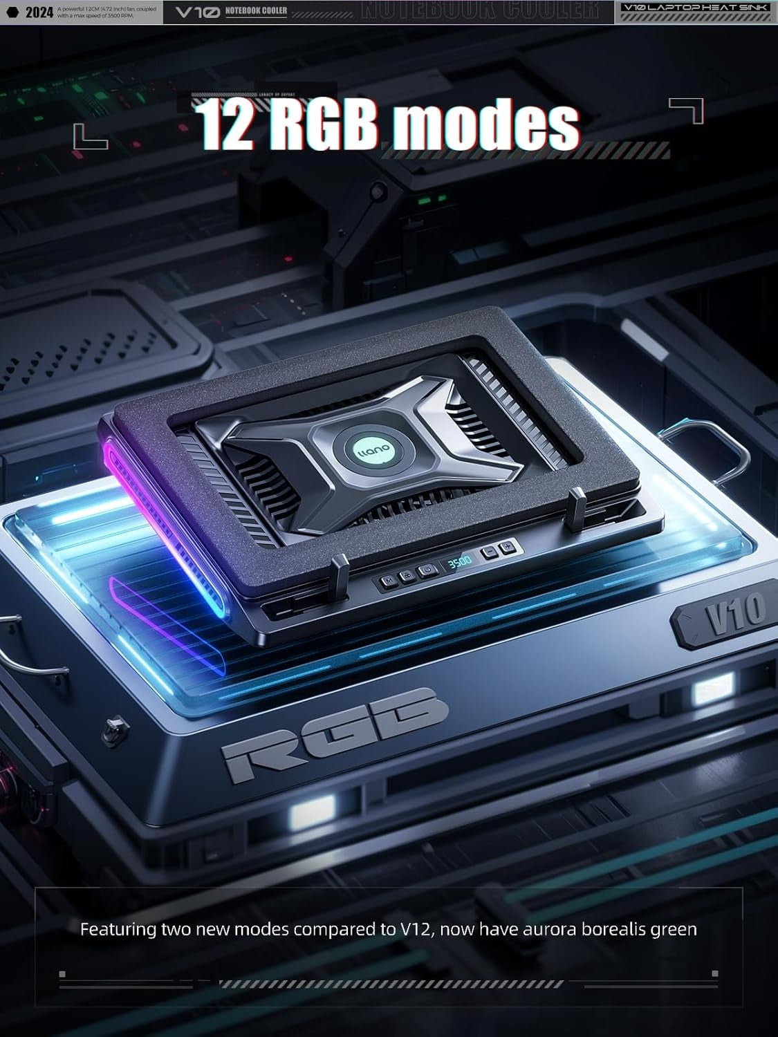 llano V10 Pro RGB Laptop Cooling Pad with Powerful Fan for 13-17.3in NEW