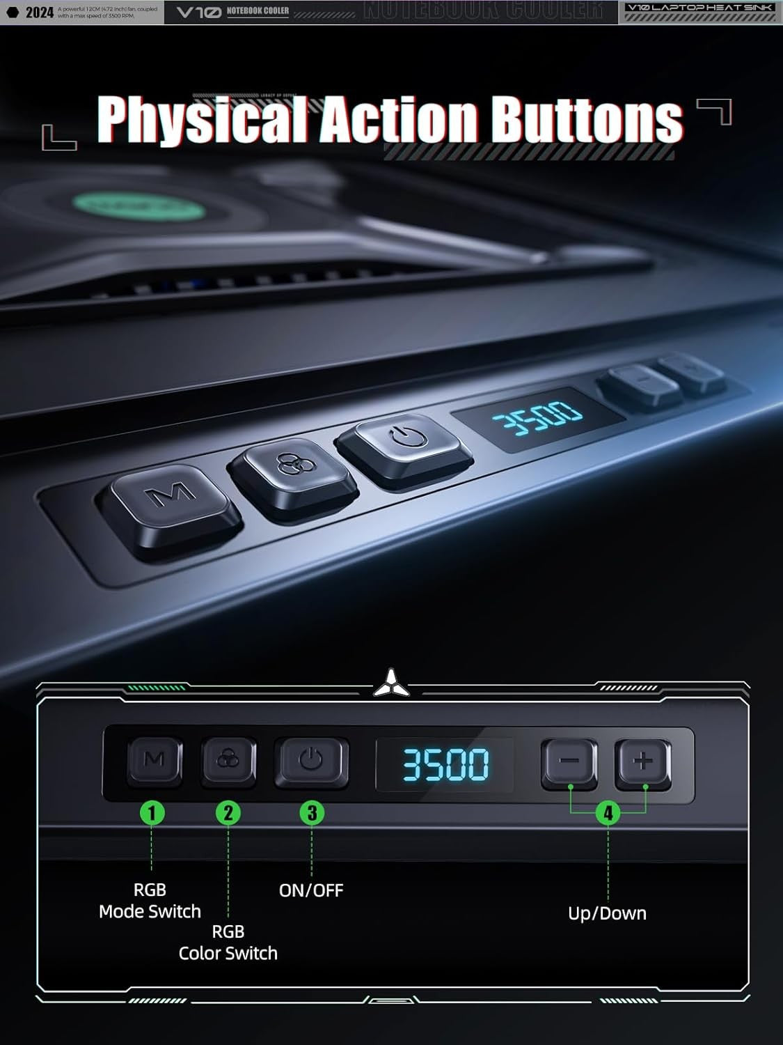 llano V10 Pro RGB Laptop Cooling Pad with Powerful Fan for 13-17.3in NEW