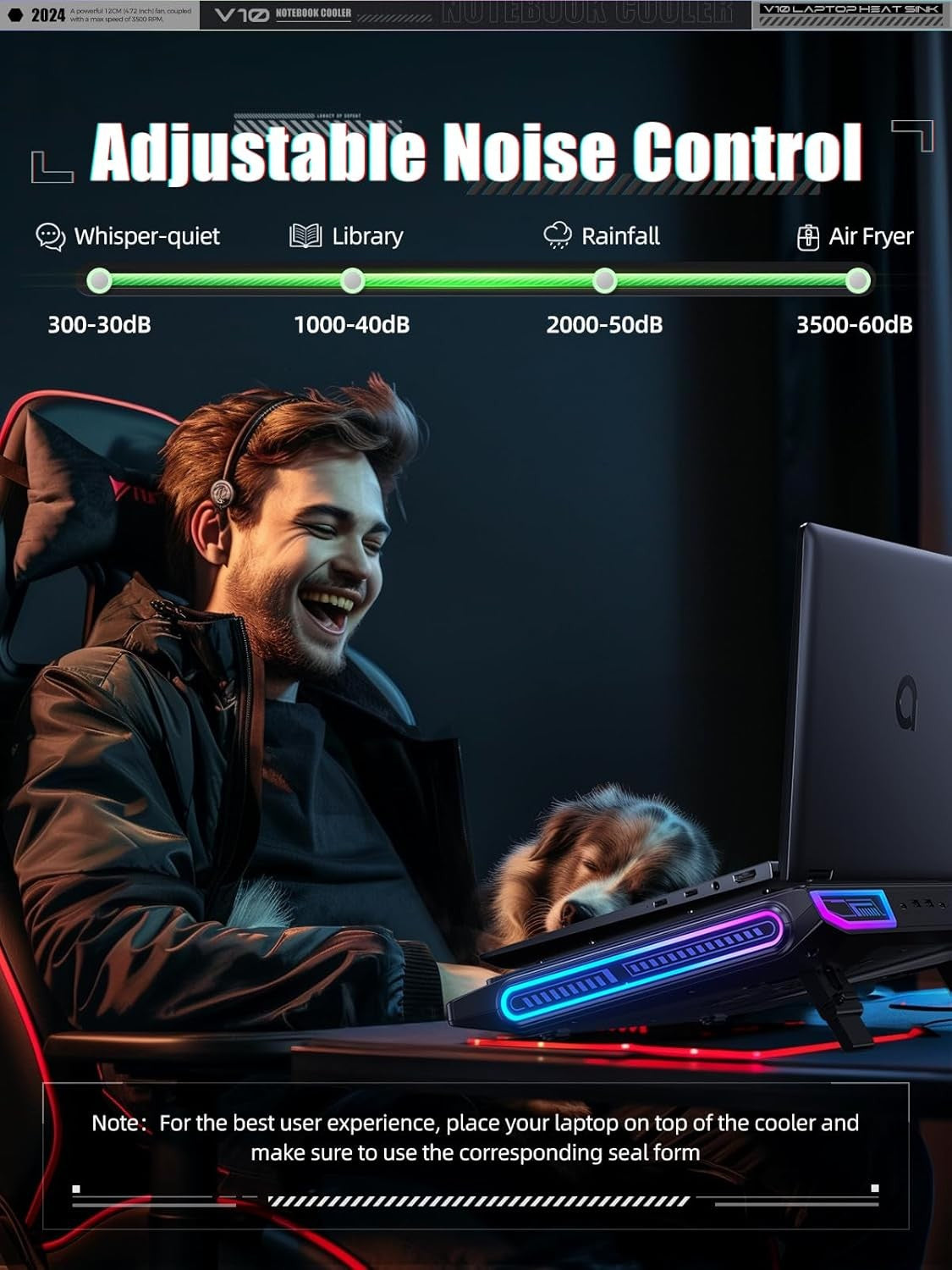 llano V10 Pro RGB Laptop Cooling Pad with Powerful Fan for 13-17.3in NEW