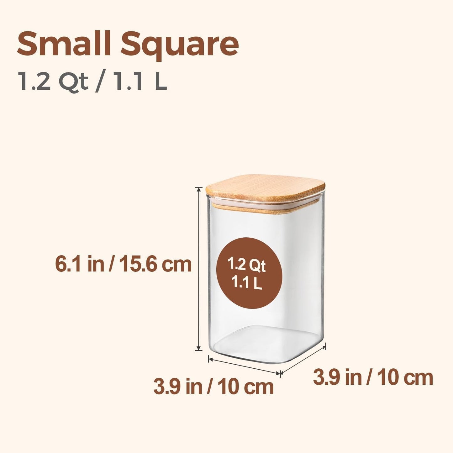 ComSaf Set of 6 1.1L Square Glass Food Storage Jars with Bamboo Lids NEW