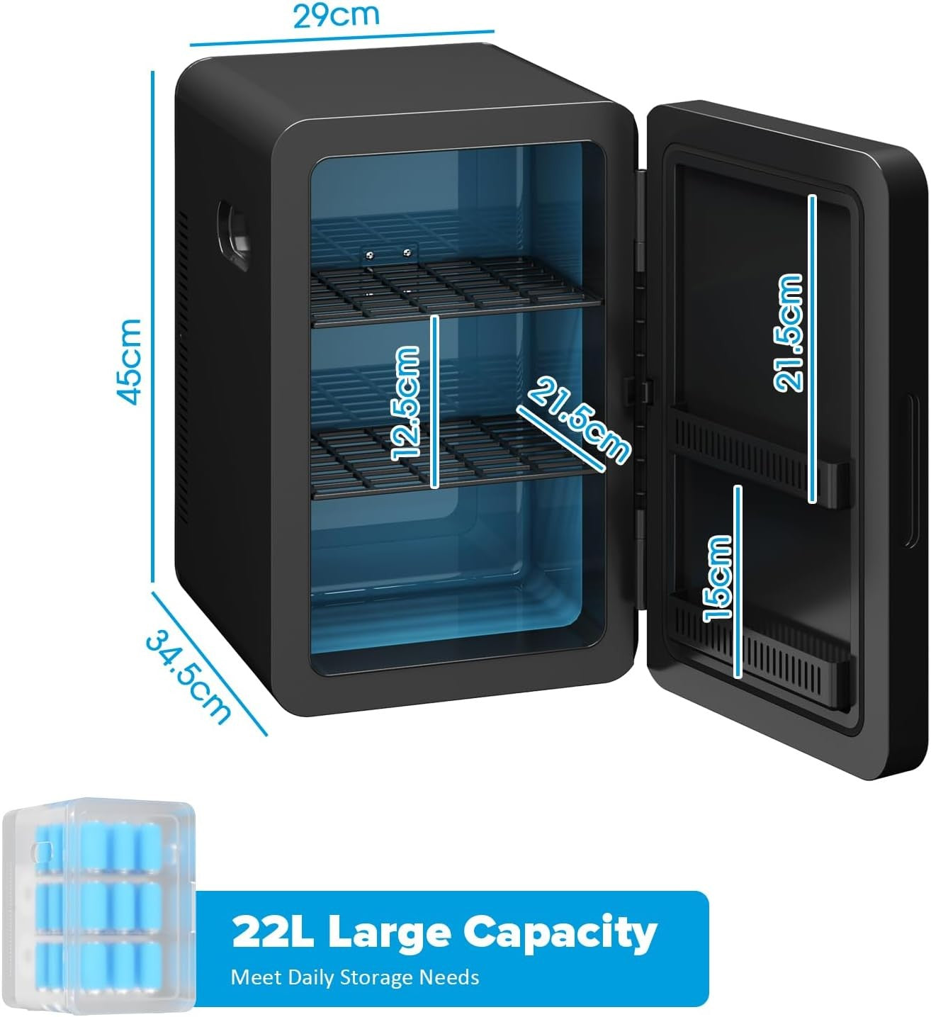 ADVWIN 22L 12V Compact Portable Mini Fridge and Car Cooler in Black NEW