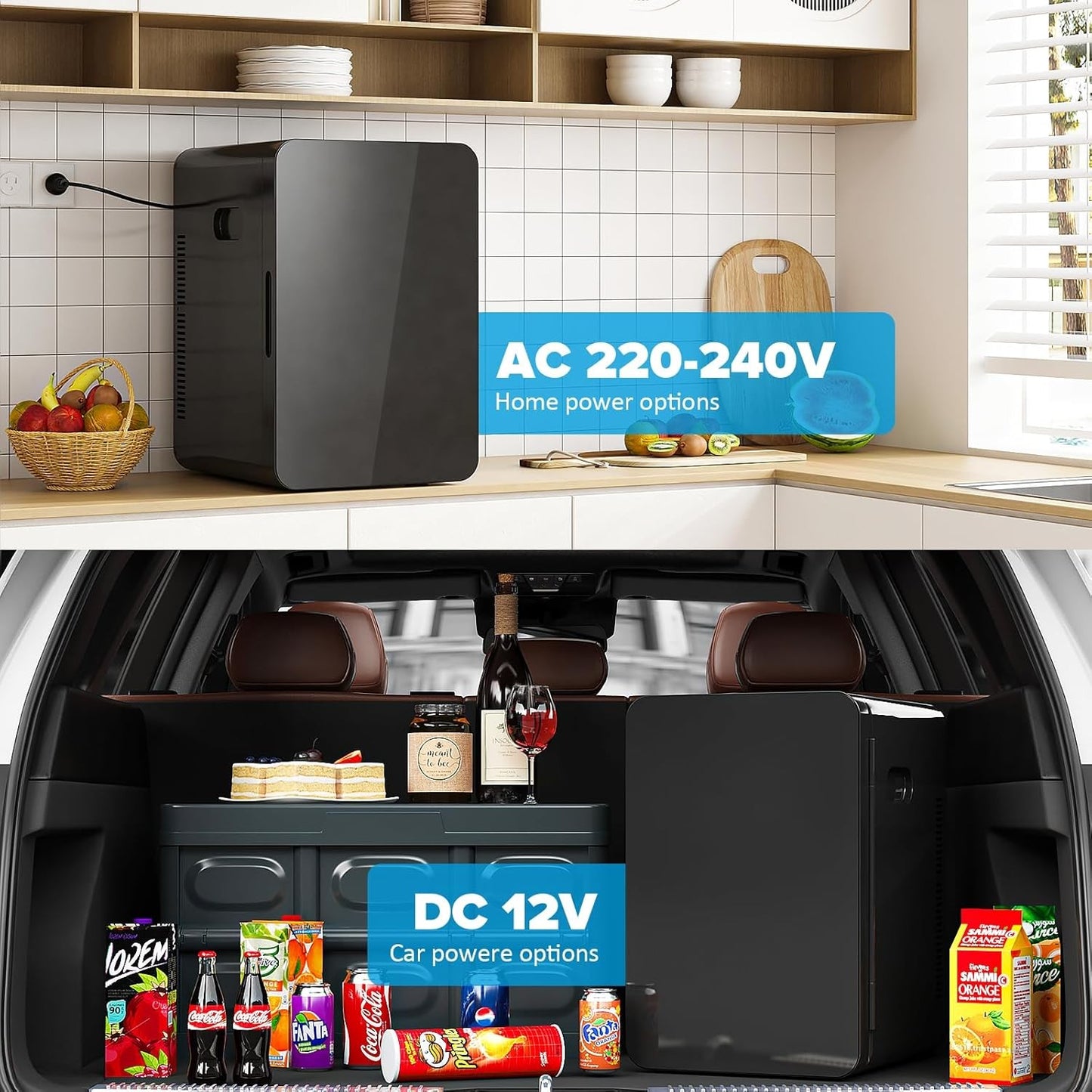 ADVWIN 22L 12V Compact Portable Mini Fridge and Car Cooler in Black NEW