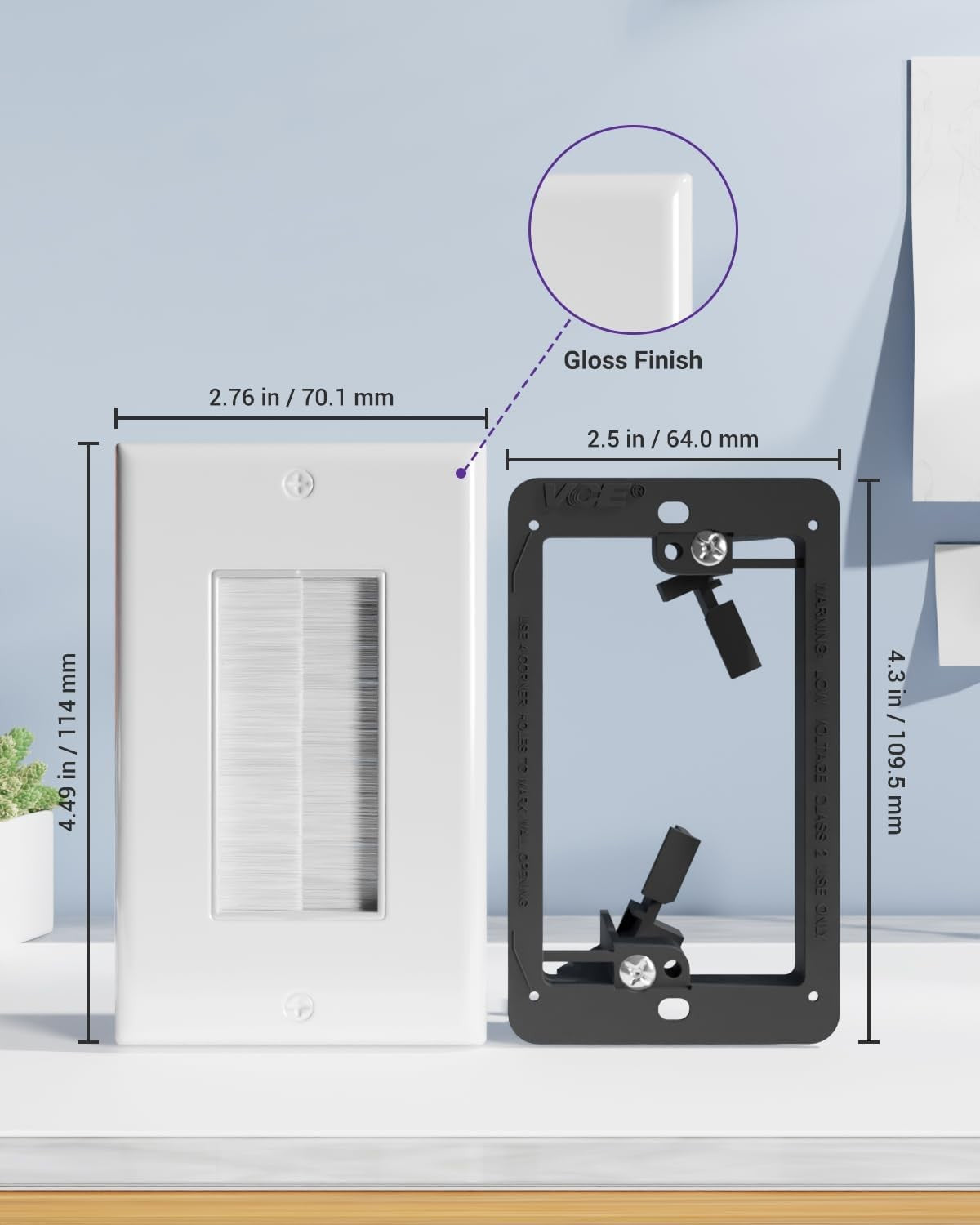 VCELink 2 Pack Brush Wall Plate Cable Pass with Mounting Bracket in White NEW