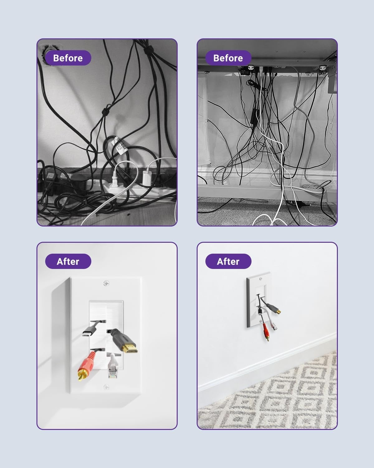 VCELink 2 Pack Brush Wall Plate Cable Pass with Mounting Bracket in White NEW