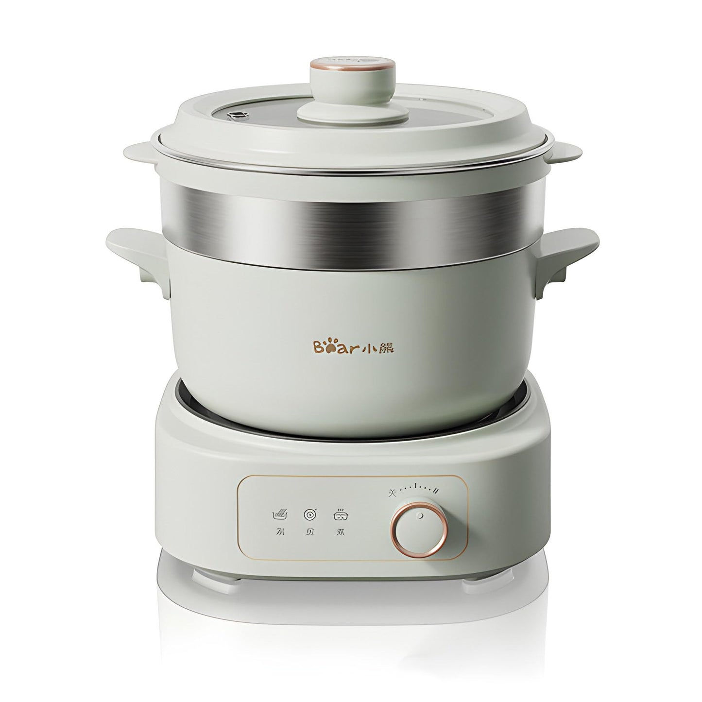 BEAR 2.5L Electric Dual Power Control Non-Stick Green Hot Pot with Steamer NEW