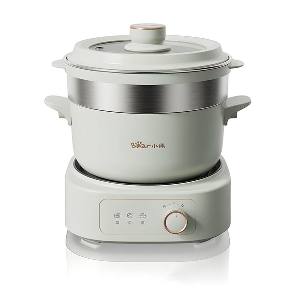 BEAR 2.5L Electric Dual Power Control Non-Stick Green Hot Pot with Steamer NEW