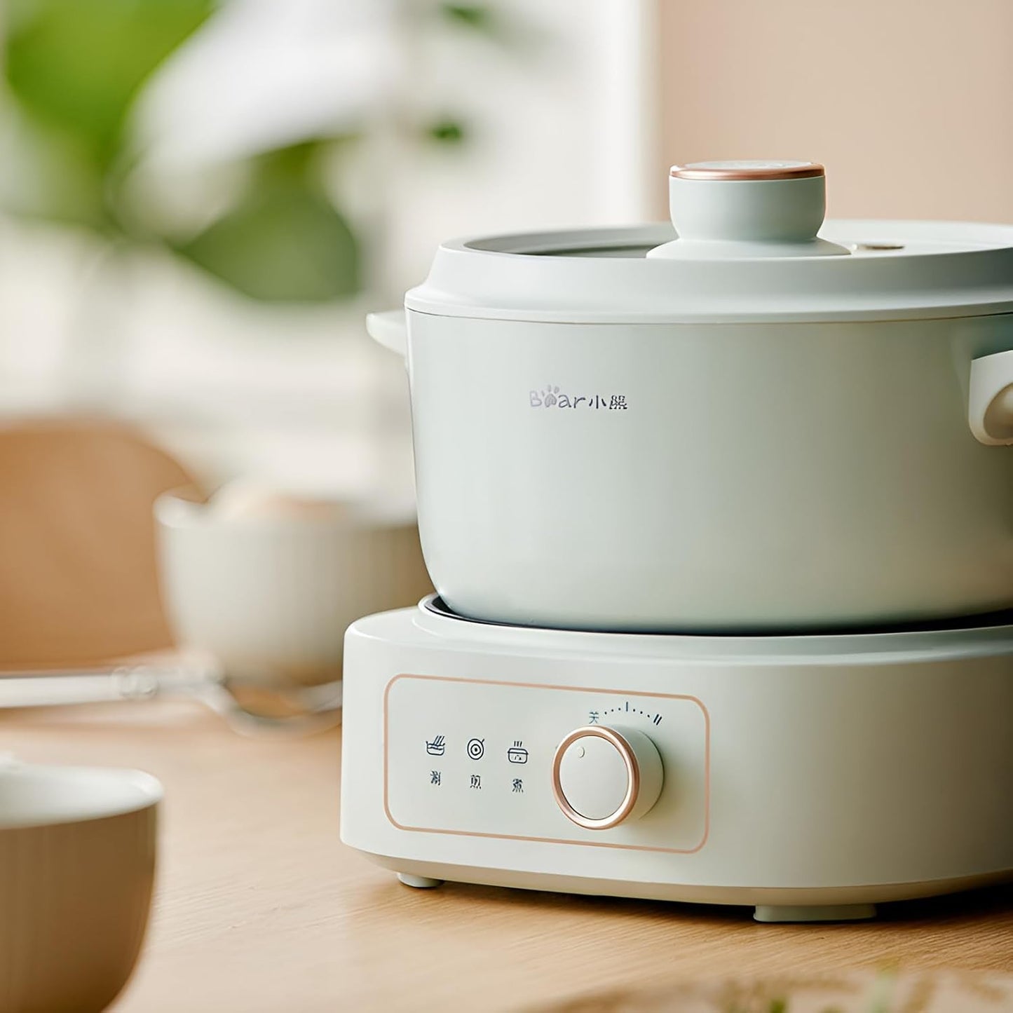 BEAR 2.5L Electric Dual Power Control Non-Stick Green Hot Pot with Steamer NEW