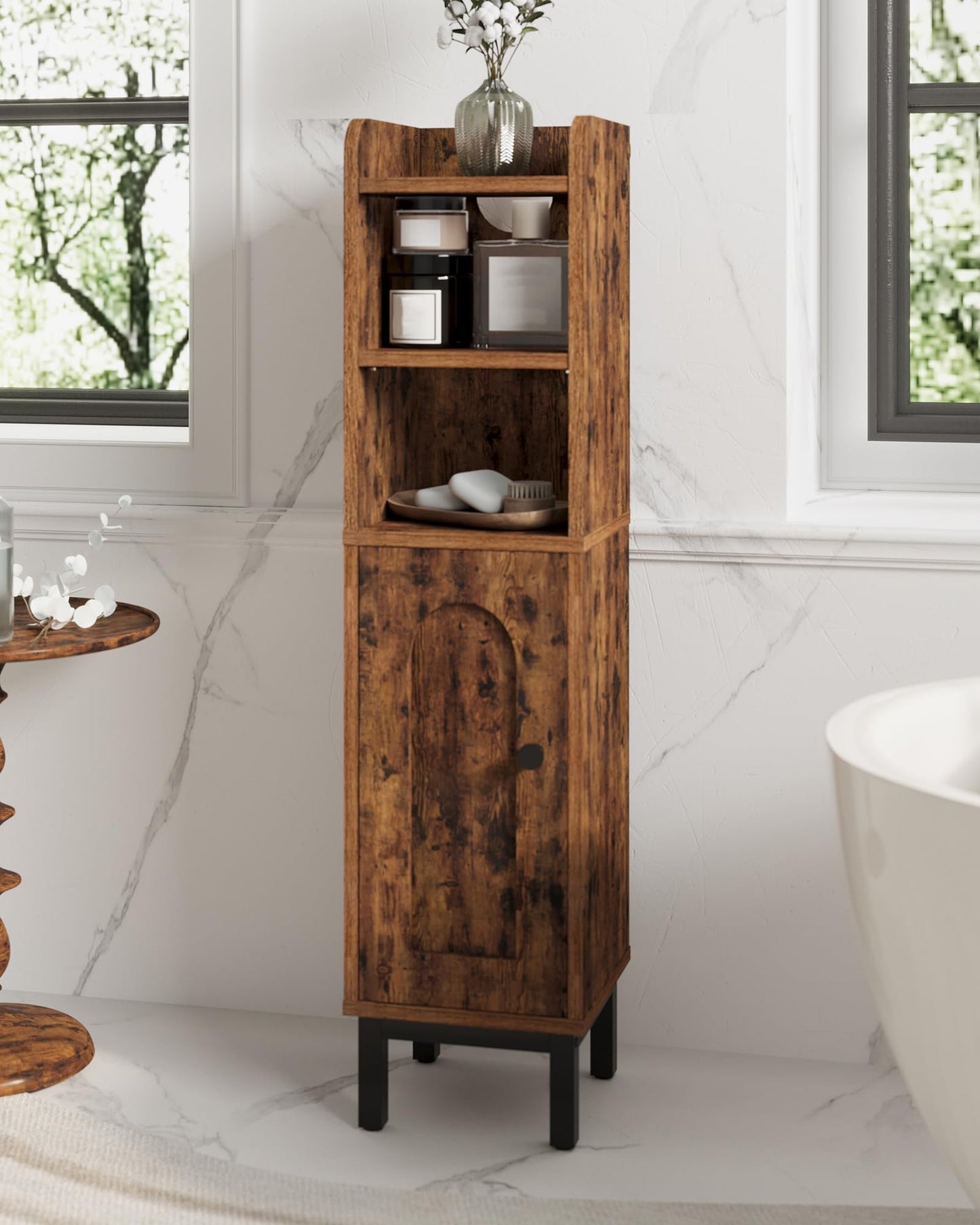 Hzuaneri Rustic Brown Bathroom Storage Cabinet with Adjustable Shelves NEW