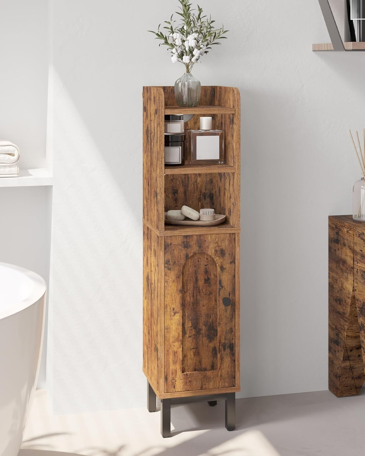 Hzuaneri Rustic Brown Bathroom Storage Cabinet with Adjustable Shelves NEW