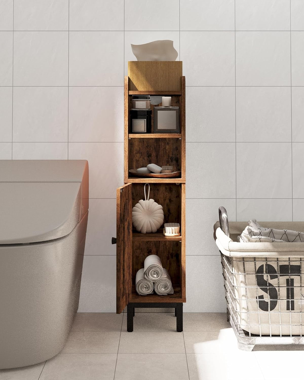 Hzuaneri Rustic Brown Bathroom Storage Cabinet with Adjustable Shelves NEW