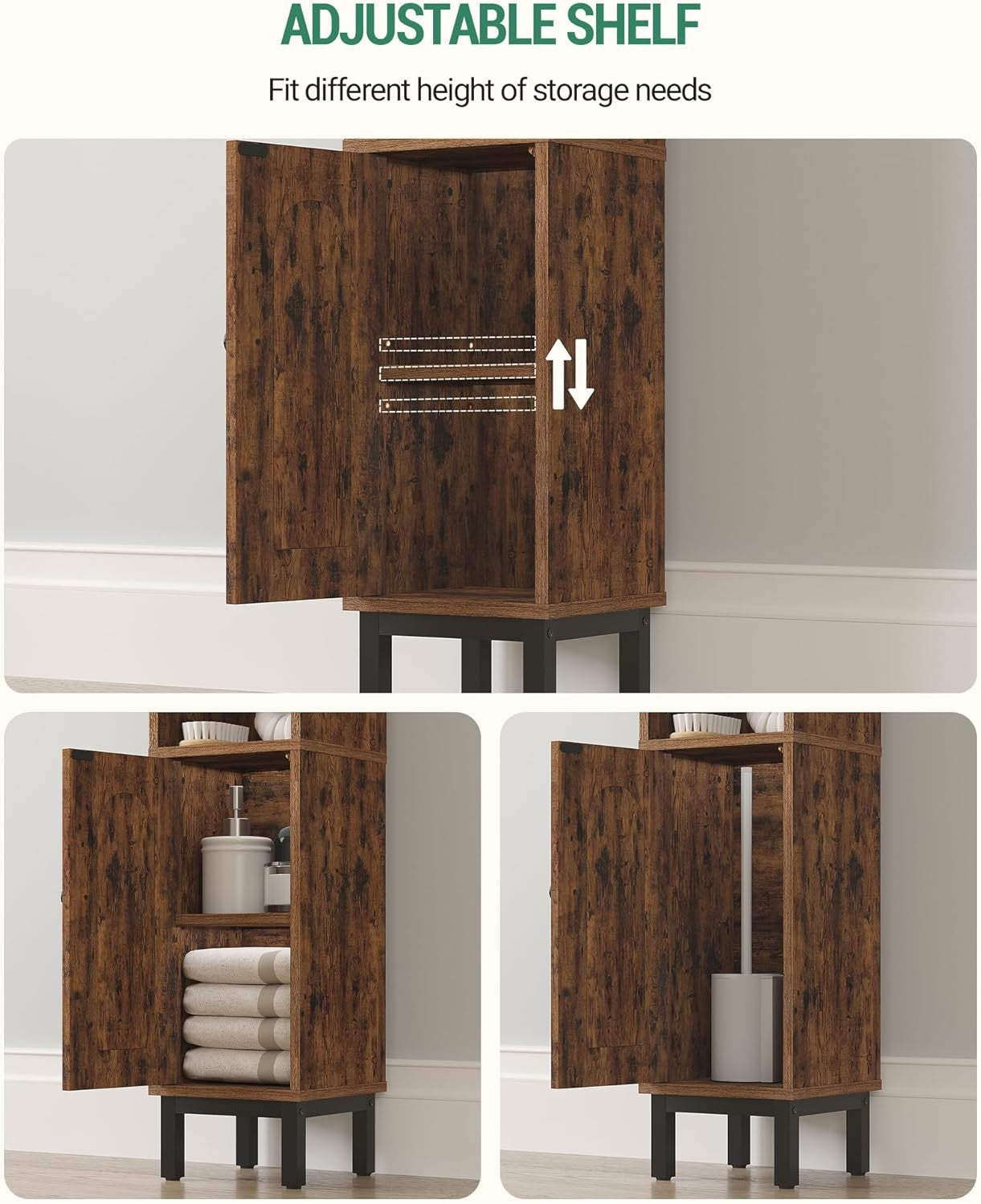 Hzuaneri Rustic Brown Bathroom Storage Cabinet with Adjustable Shelves NEW