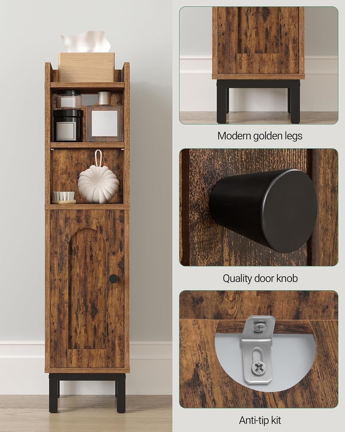 Hzuaneri Rustic Brown Bathroom Storage Cabinet with Adjustable Shelves NEW