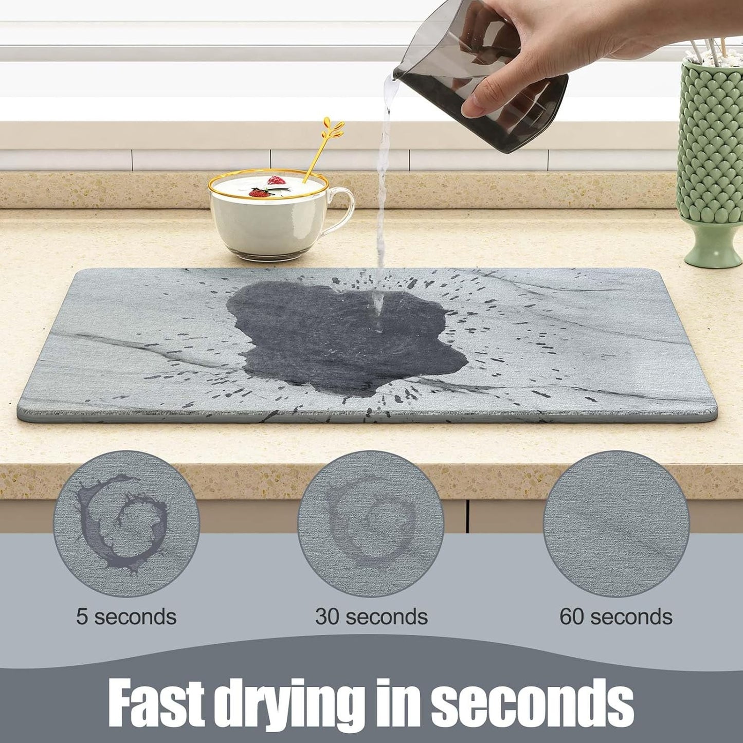 DAWNTREES Super Absorbent Diatomite Stone Kitchen Drying Mat 30x40cm Grey NEW