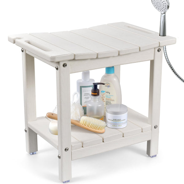 18.5 Inch White Shower Bench Stool HDPE Waterproof Chair 350LBS Max NEW