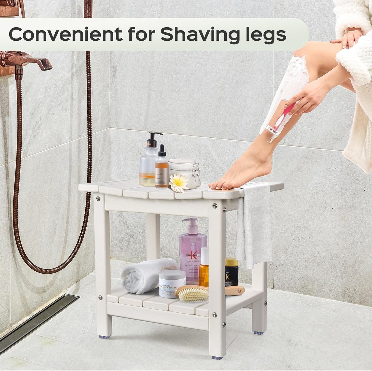 18.5 Inch White Shower Bench Stool HDPE Waterproof Chair 350LBS Max NEW