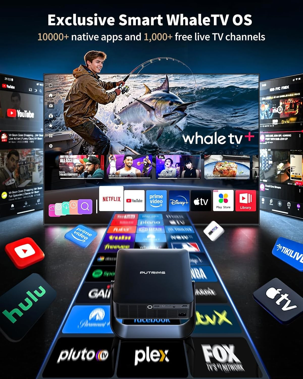 DEMO Q5 Native 1080P WiFi6 Bluetooth Auto Focus Black Portable Mini Projector