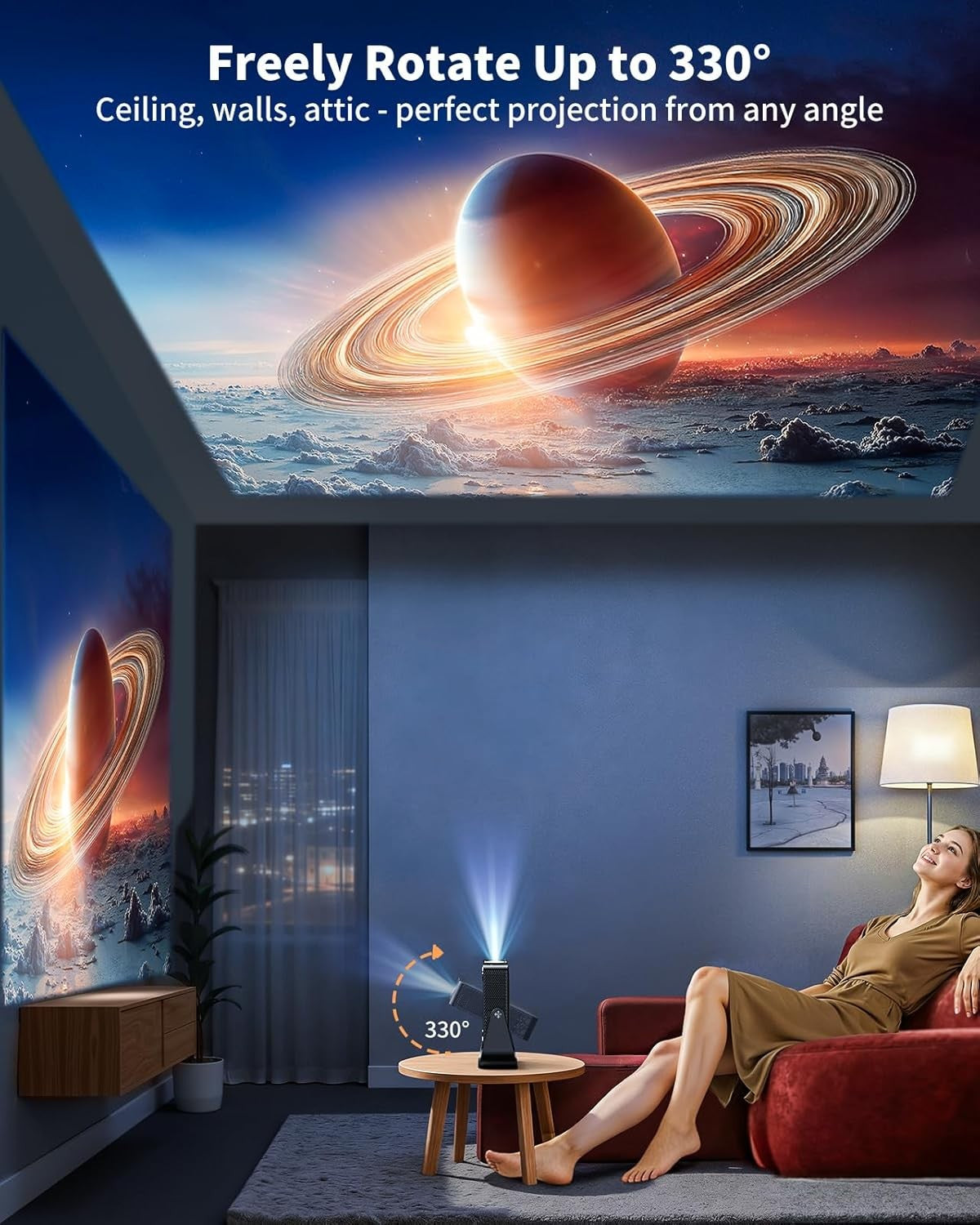 DEMO Q5 Native 1080P WiFi6 Bluetooth Auto Focus Black Portable Mini Projector