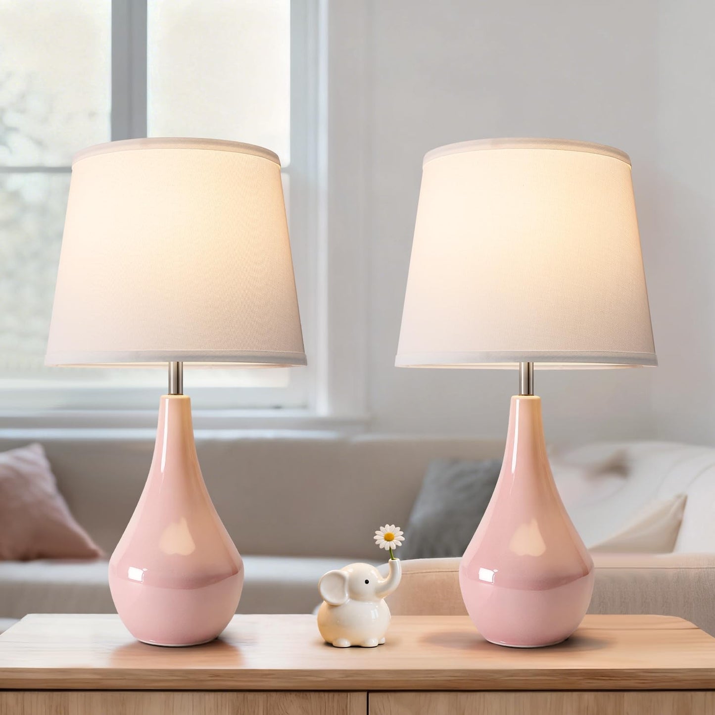 Tisuokae 2 Pack 50cm E27 LED Bulbs Pink Ceramic Bedside Lamps Nightstand NEW