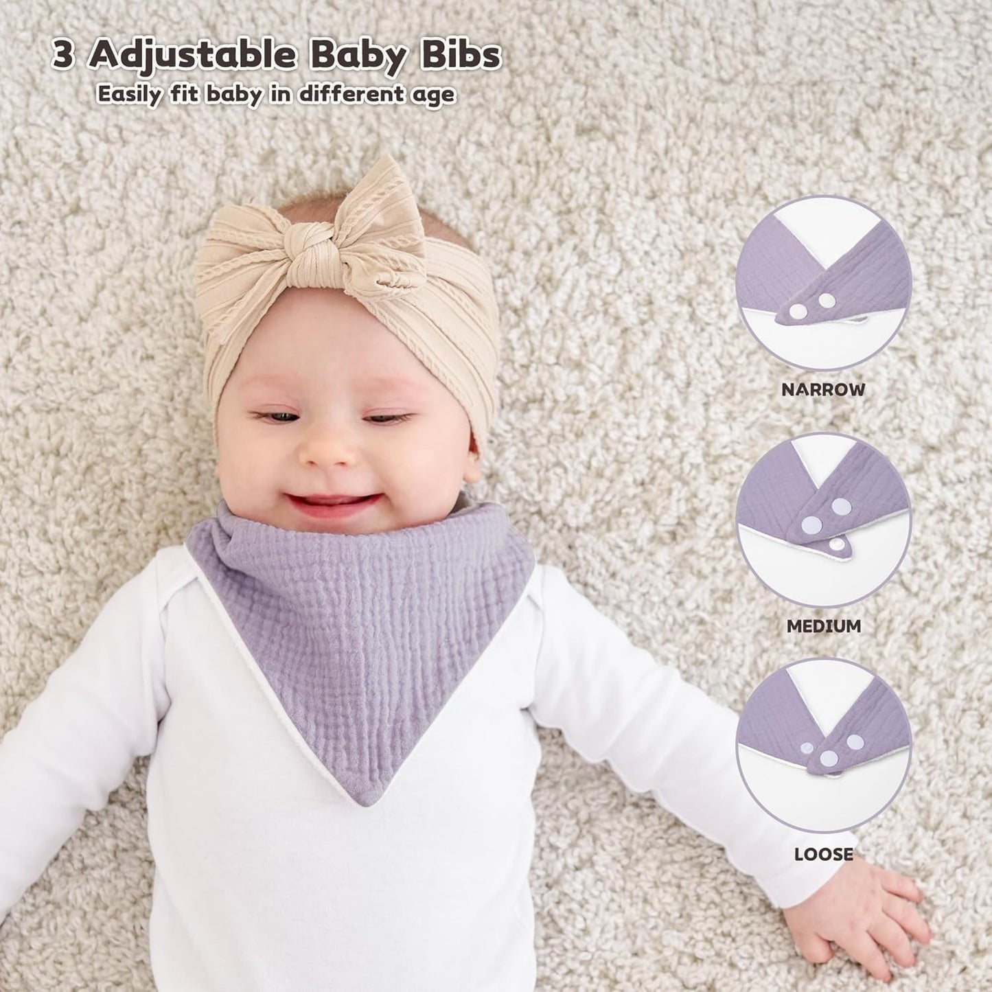 Susurration Muslin Baby Bibs 10-Pack Soft Adjustable Bandana for Newborns