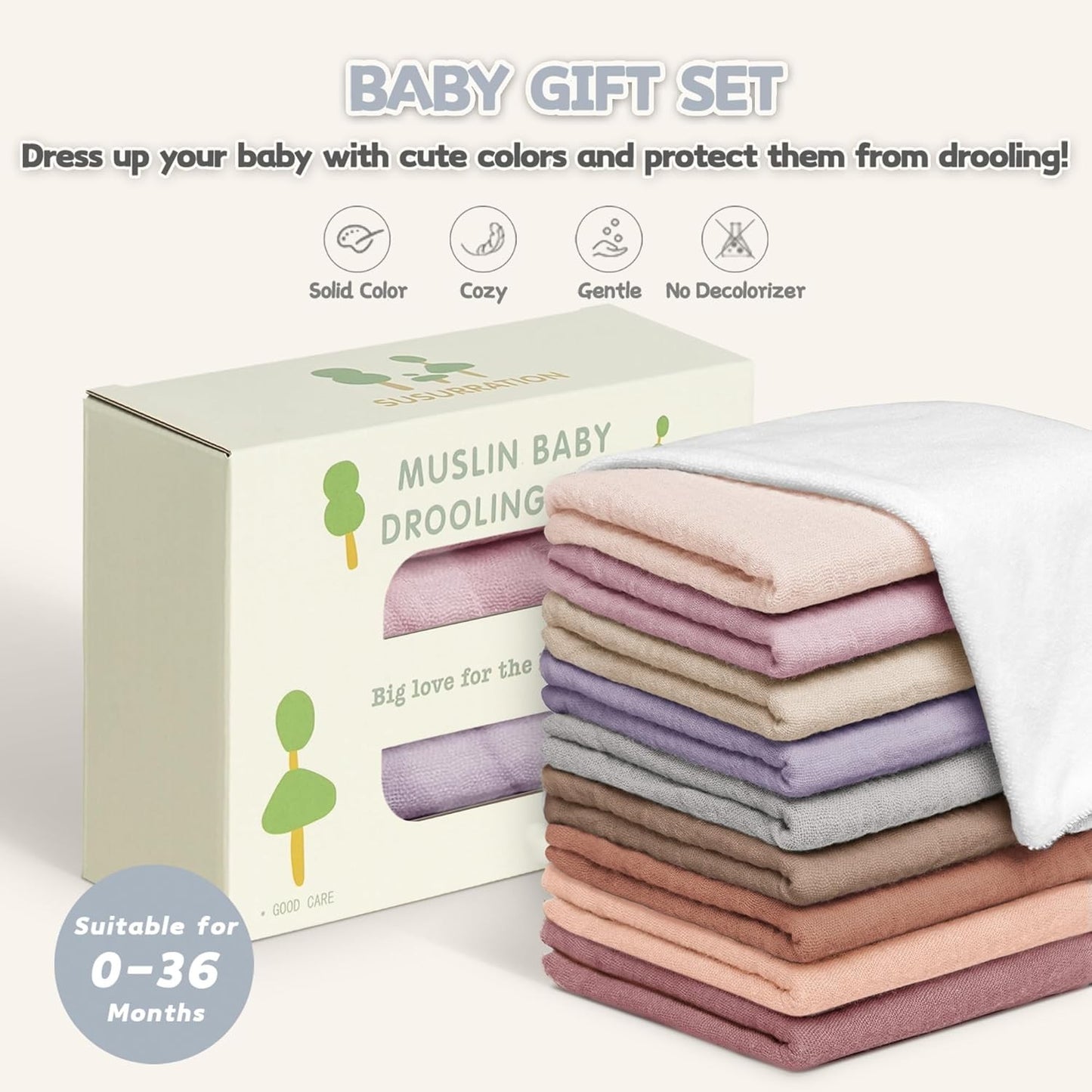 Susurration Muslin Baby Bibs 10-Pack Soft Adjustable Bandana for Newborns