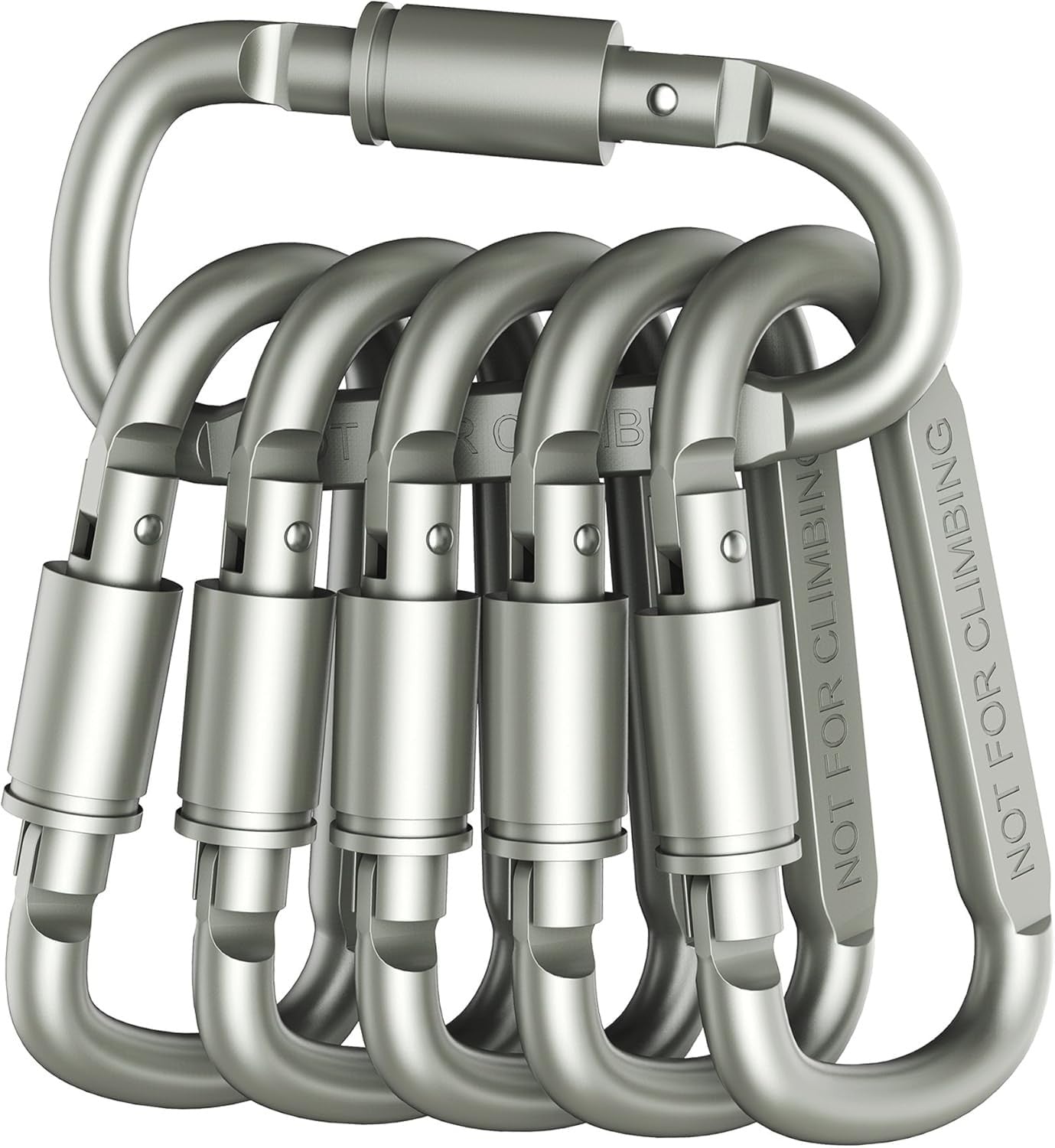 Masper 6 Pcs Premium Silver Aluminum D-Ring Locking Carabiner Clips