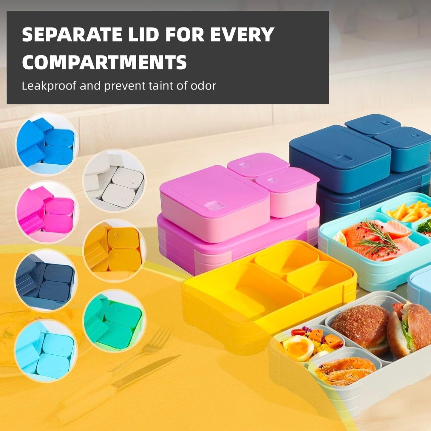 QIANYILI 3-in-1 Leakproof Bento Box XL Capacity Meal Prep Container